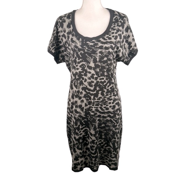 Calvin Klein Dresses & Skirts - Calvin Klein Black & Gray Leopard Short Sleeve Mini Sweater Dress Size 2X